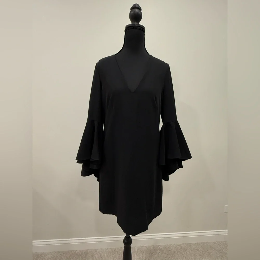 Milly Black V-Neck Bell Sleeve Cocktail Dress - Picture 1 of 9